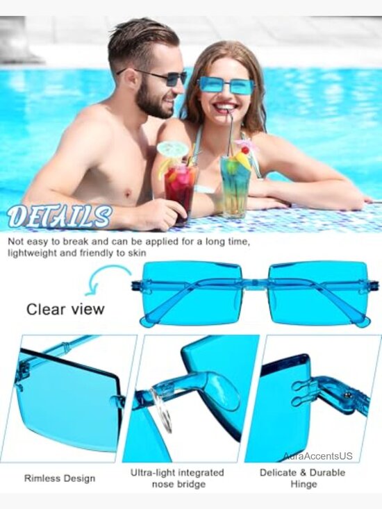 Rimless Rectangle Sunglasses 16-Pack Vintage Frameless Retro Square Eyewear main image 6